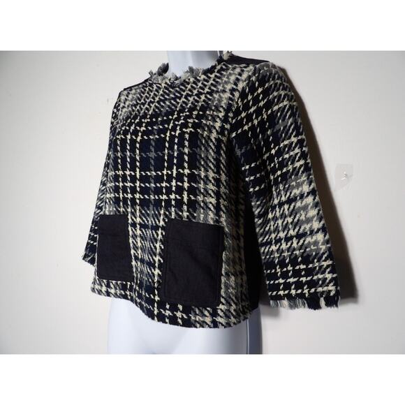 Zara Basic Collection XS Tunic Top Tweed Fringe Patchwork TopBlue Artsy - Picture 2 of 9